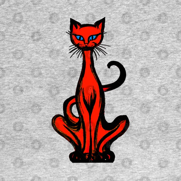 Retro 1970's Funky Groovy Red Jazz Cat Cartoon by iskybibblle